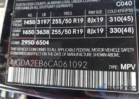 2012 Mercedes-Benz Ml 350 Bluetec 4Matic z USA, uszkodzony, nr VIN 4JGDA2EB6CA061092